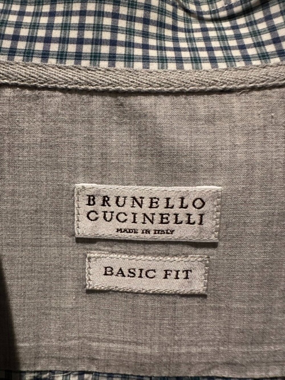 Brunello Cucinelli Men's L Blue Green Check Cotton Shirt